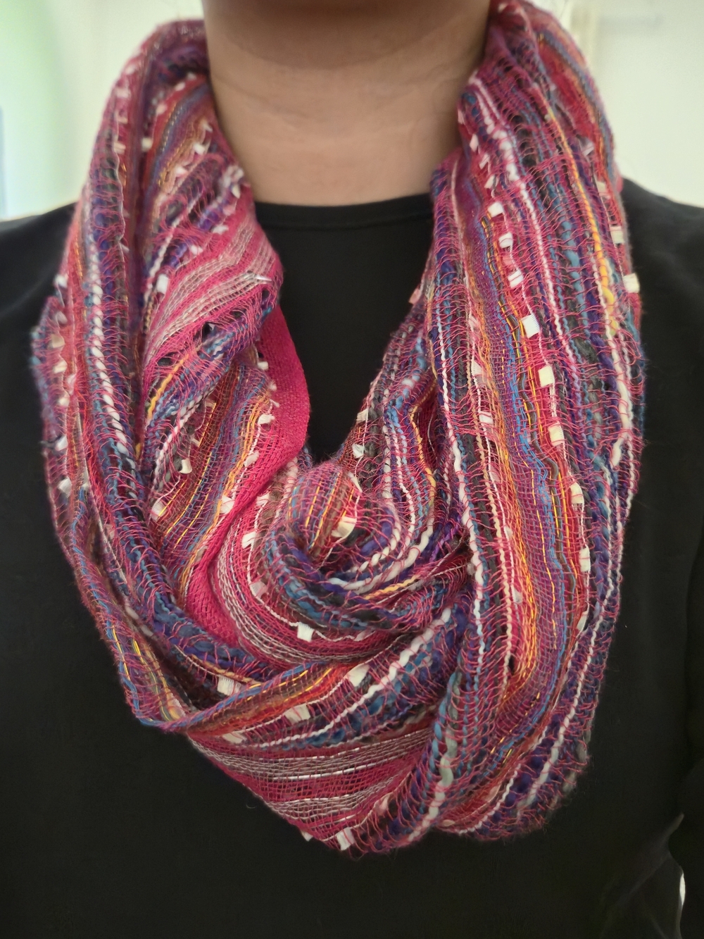 Jessica McClintock Women’s Y2K Multicolor Pink Blue White Infinity Scarf